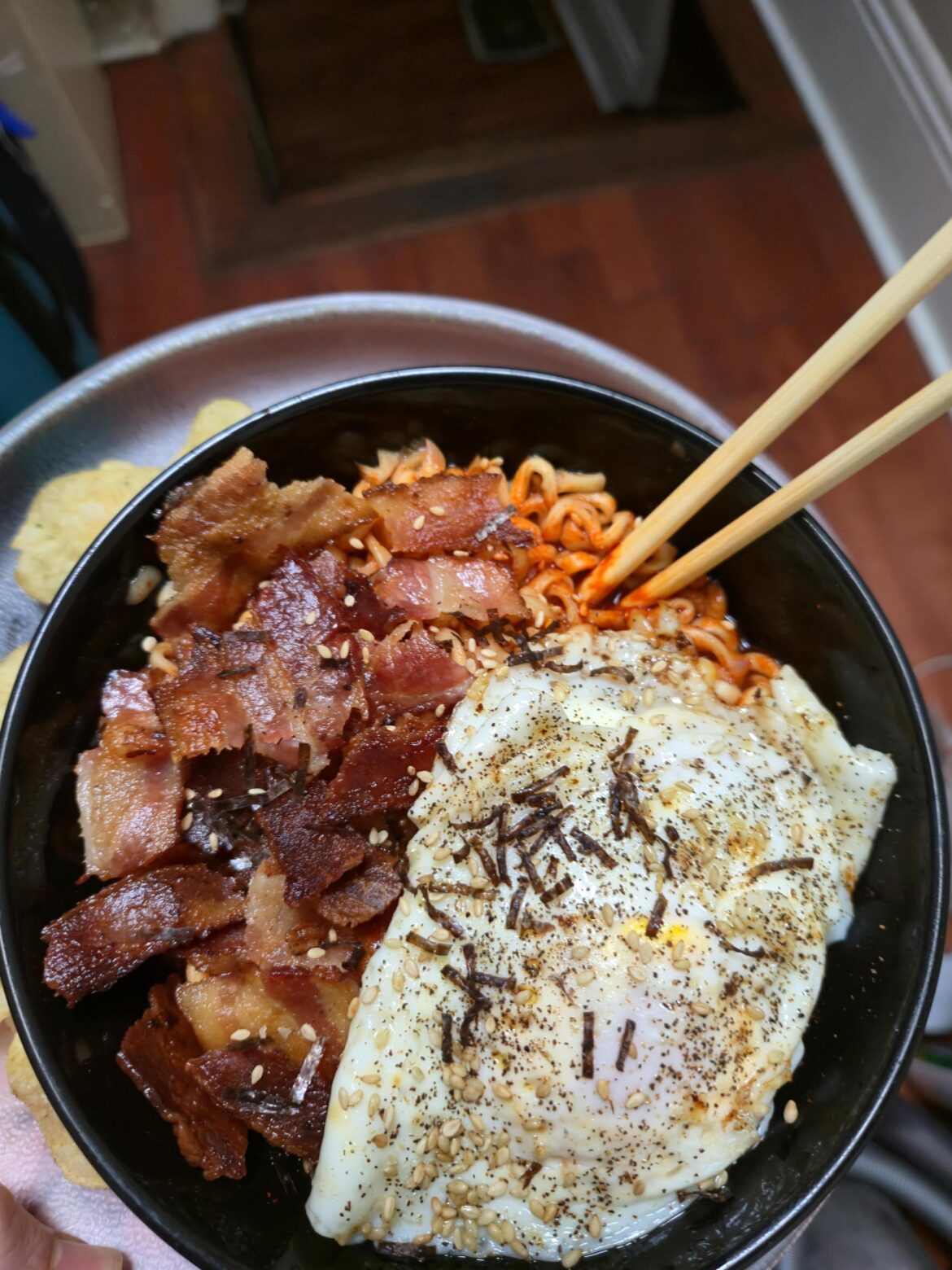 Buldak Ramen and bacon