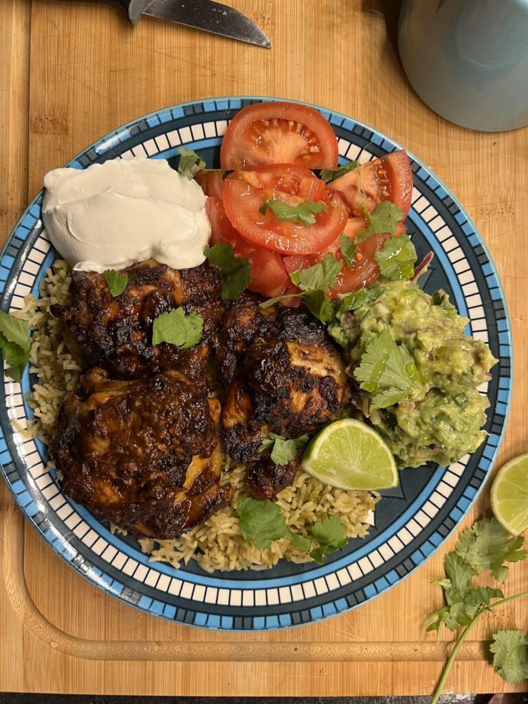 Mexican Chicken with Green Rice and Guac