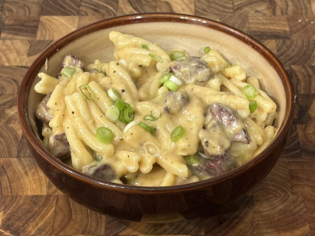 casarecce and cheese w/ smoked beef rib and jalapeno