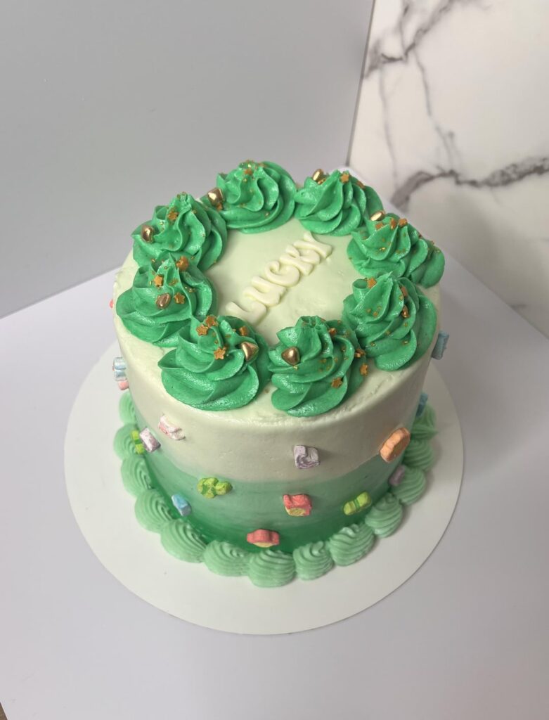 I’m making one cake a week until my skills improve. This week is st patty’s cake w/ bonus cupcakes