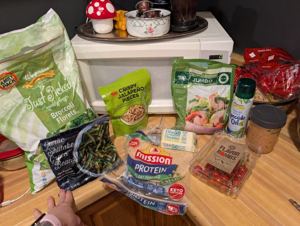 Shrimp burrito with veggies on the side for lunch. :)