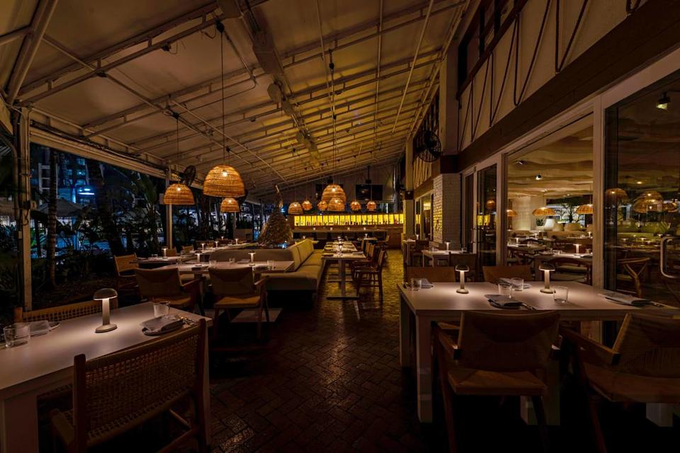 The outdoor patio at Mykonos Mediterranean restaurant in Fort Lauderdale.