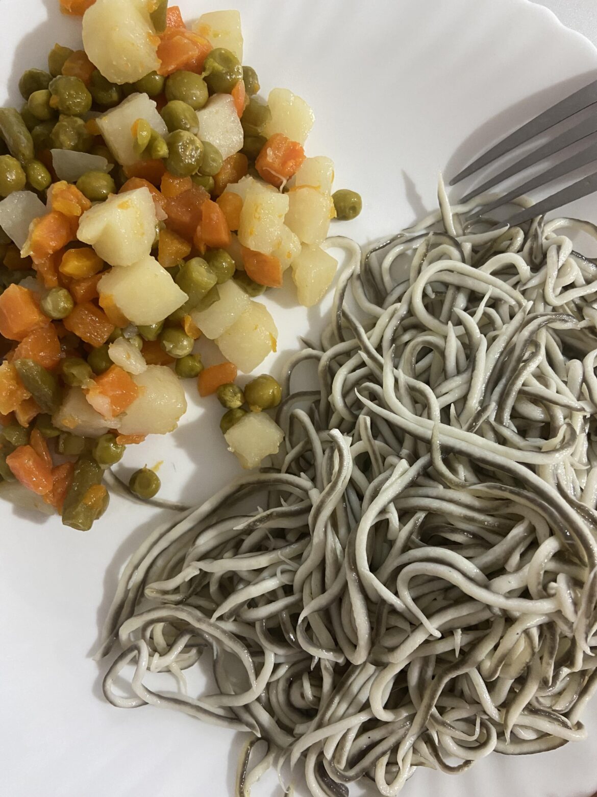baby eels + vegetables