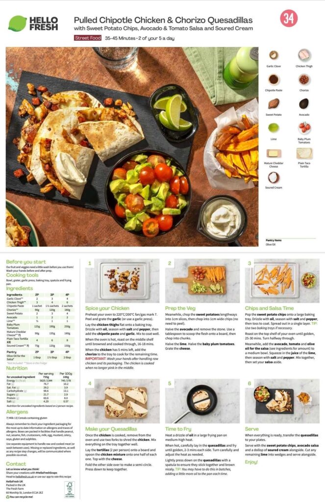 Pulled Chipotle Chicken & Chorizo Quesadillas with Sweet Potato Chips, Avocado & Tomato Salsa and Soured Cream