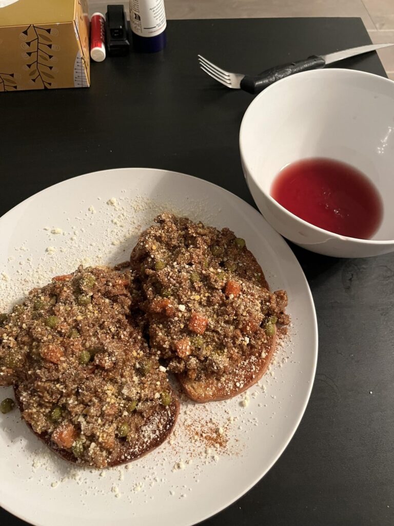 Sorta Sloppy Joes with a Half Bowl of Half Frozen Wine