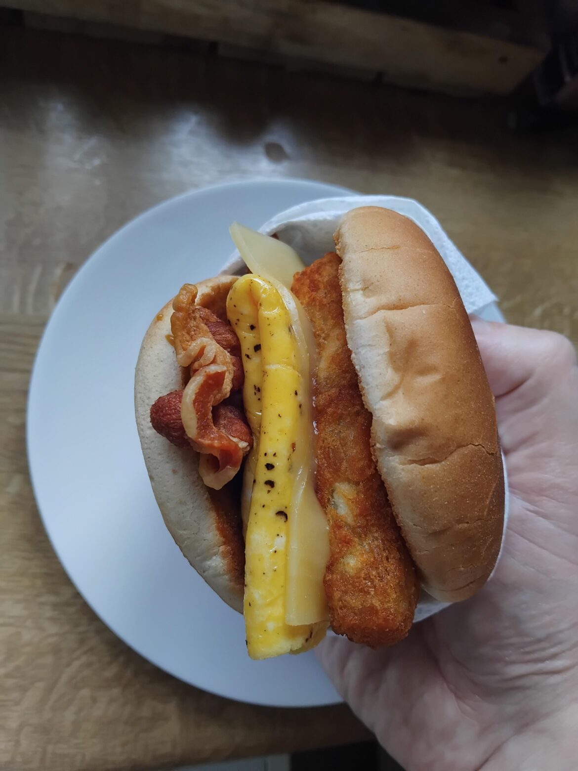 Bacon, egg, cheese, hash brown