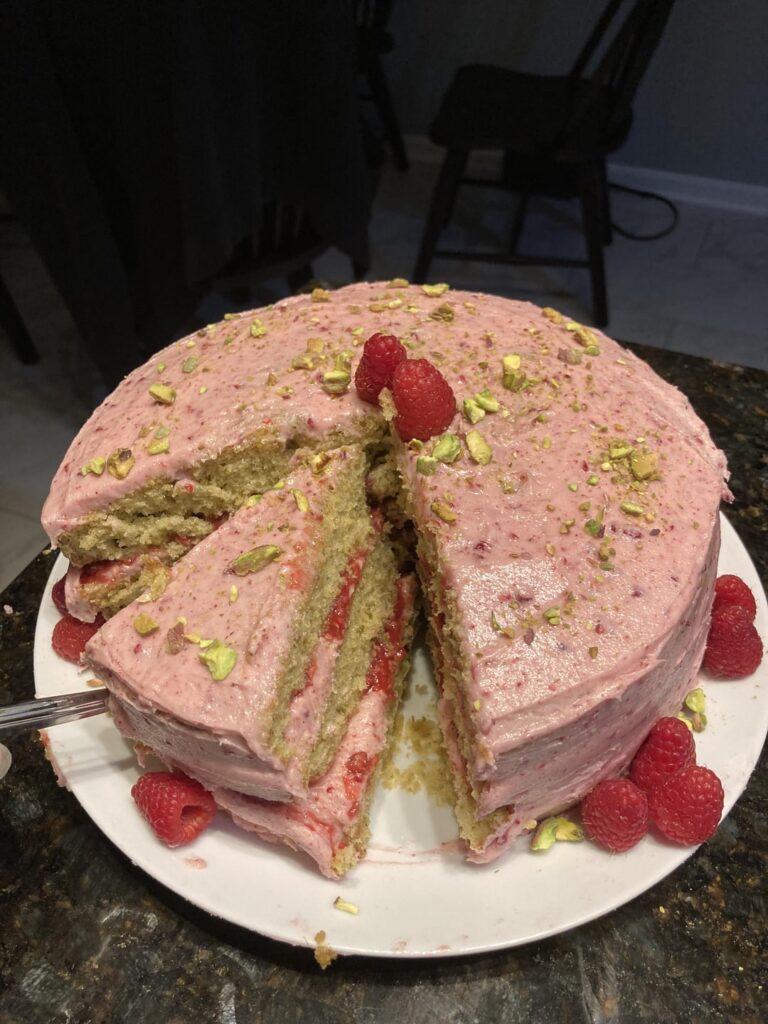Pistachio Raspberry Layer Cake [Homemade]