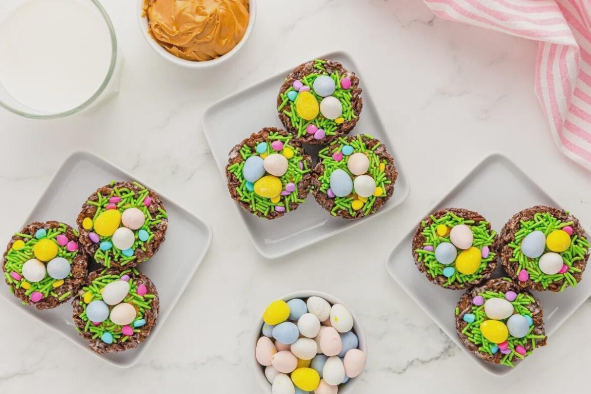 Easy Cocoa Rice Krispie Easter Egg Nests