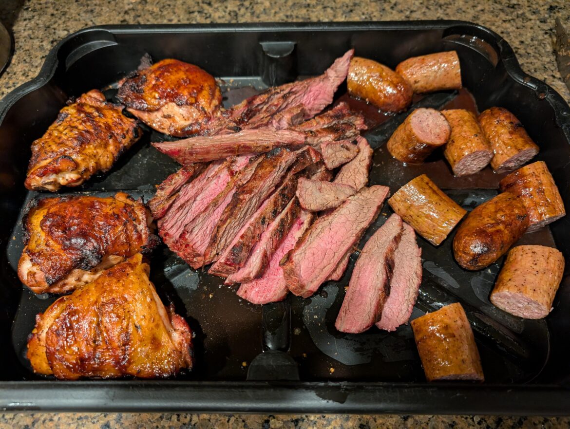 Flank, thighs and brats from Friday night. No action photos, just results.