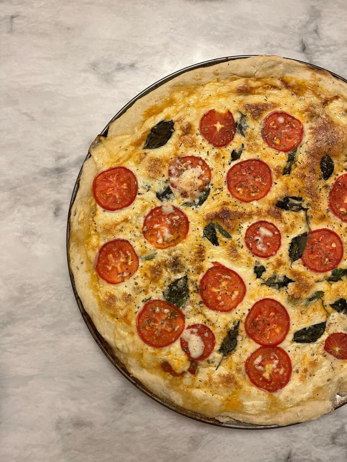Margherita Pizza with Homemade Tomato Sauce & Basil [OC]