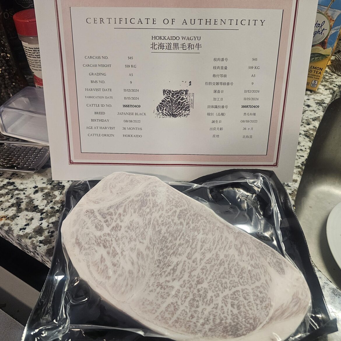 It has arrived! A5 wagyu strip steak from Hokkaido, Japan!