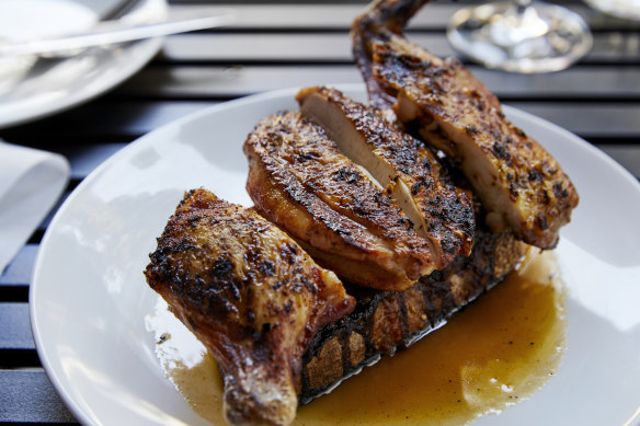 Half-chicken with French onion soup toast.