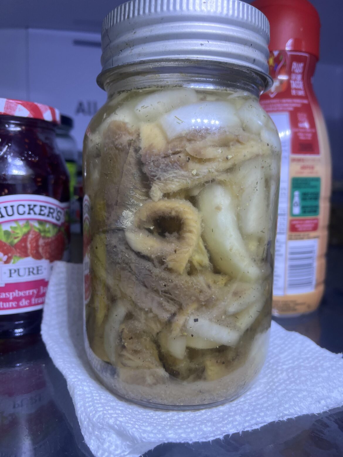 New experiment. Salted, smoked then pickled HERRING!