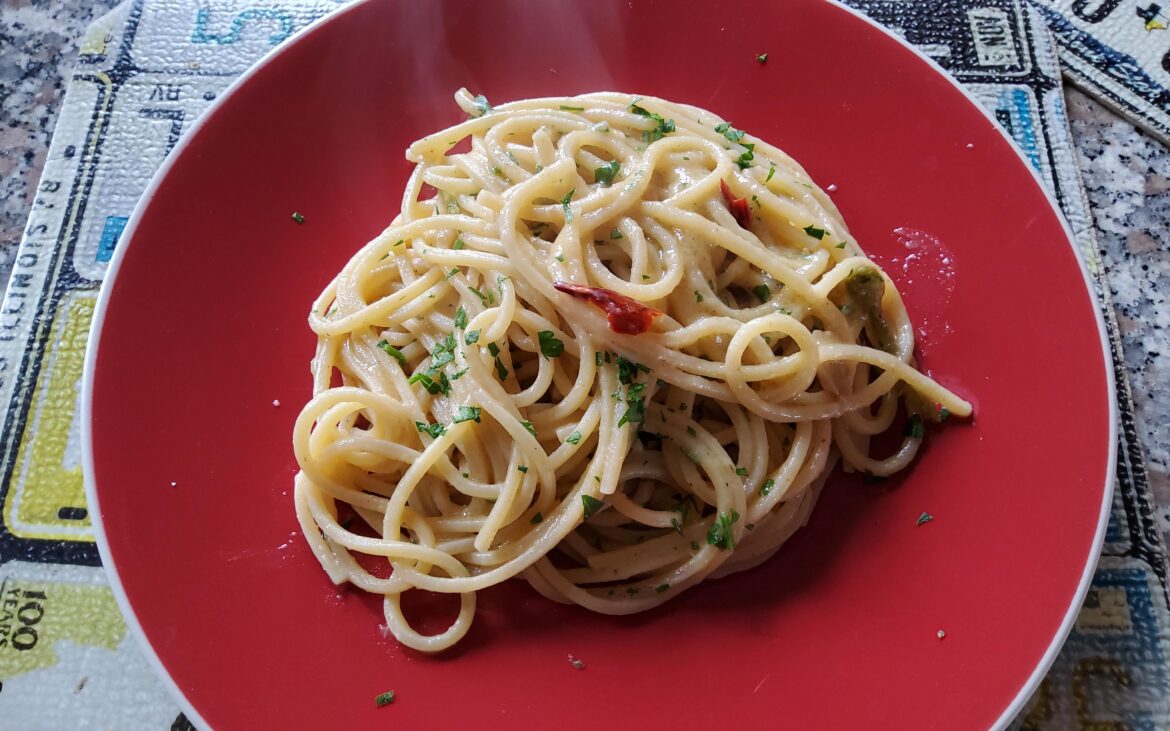 Simple but delicious, pasta with garlic, oil and chilli pepper