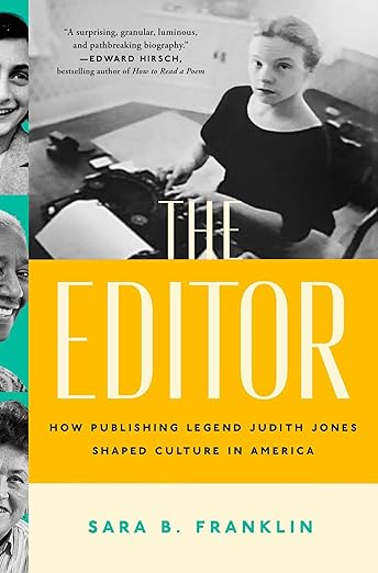 The cover of the book has a black-and-white photo of Judith in the 60s sitting at a typewriter and wearing a black dress.
