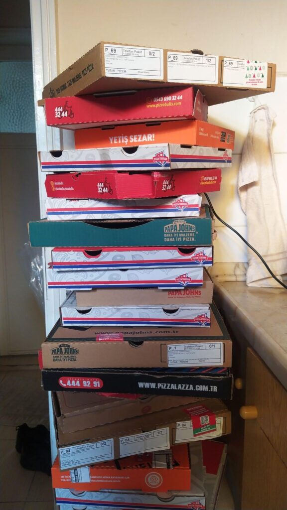 If having a pizza ordering addiction is a crime then this fits here.