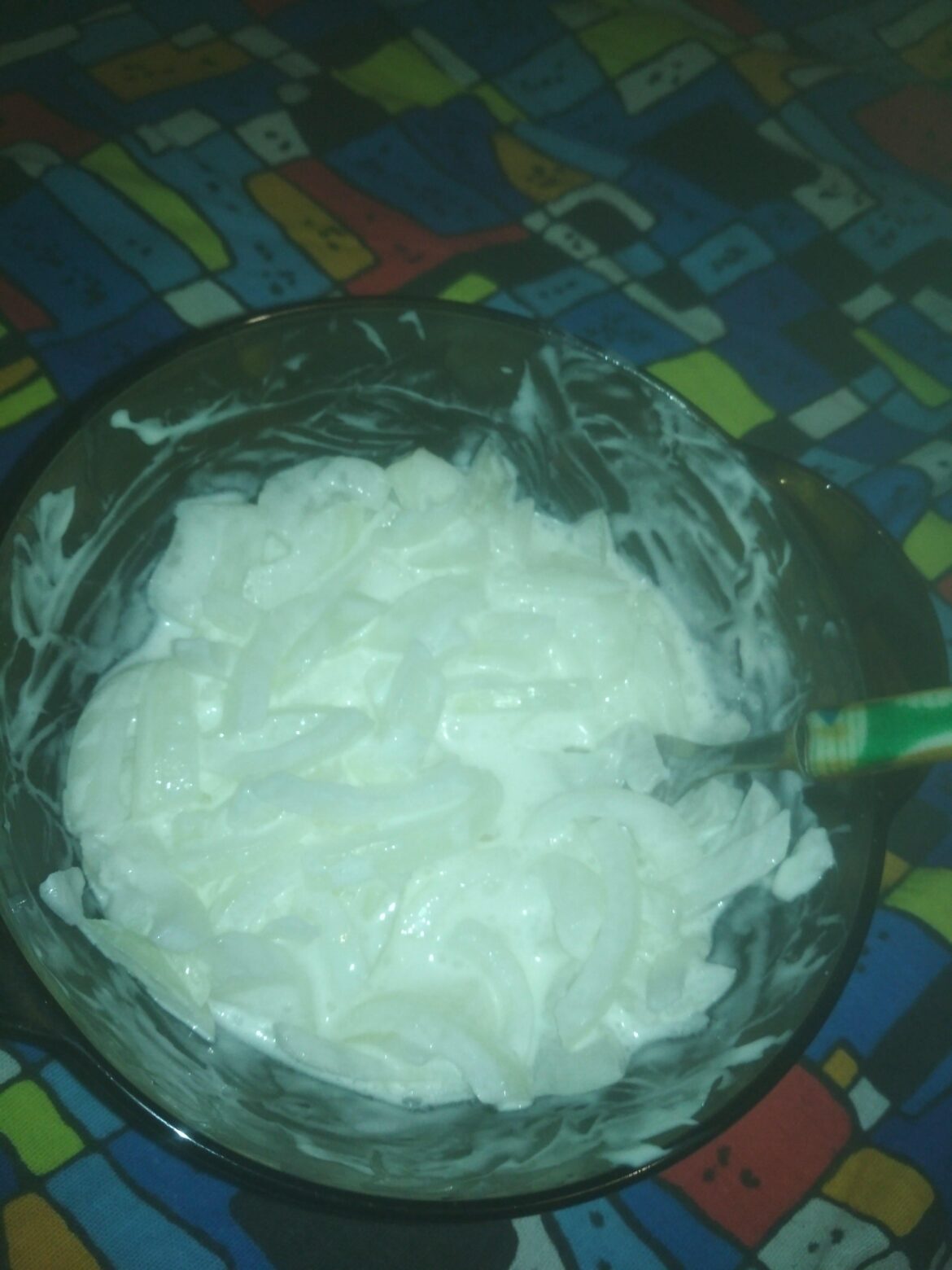 sliced onion soaked in sour cream