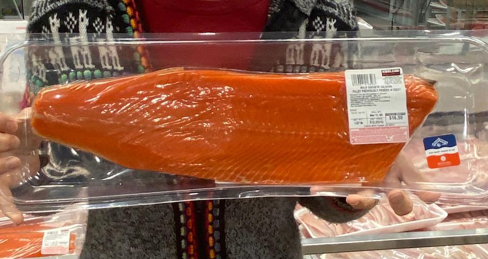 Kirkland sockeye salmon in pack  at Costco 