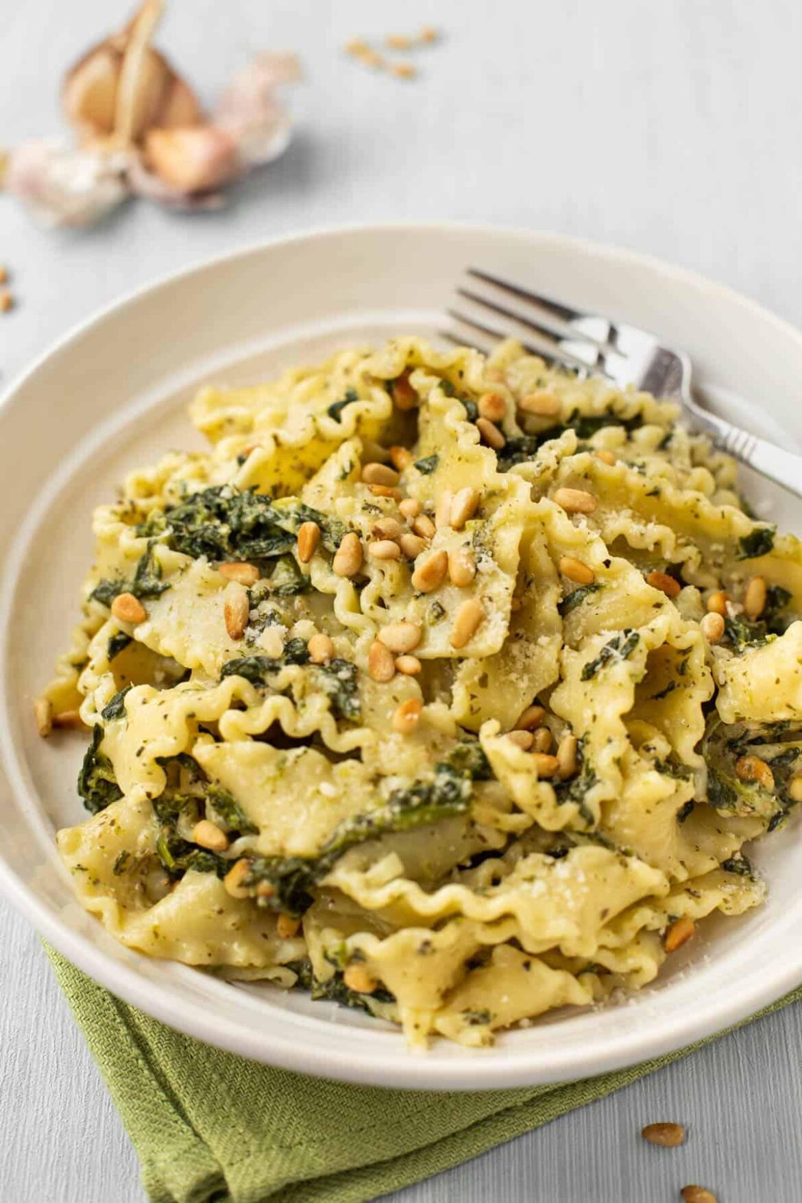 Mafalde Pasta with Spinach and Goat Cheese