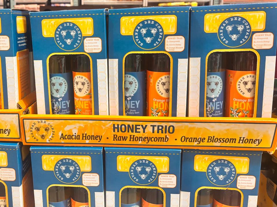 Boxes of a honey kit at Costco.