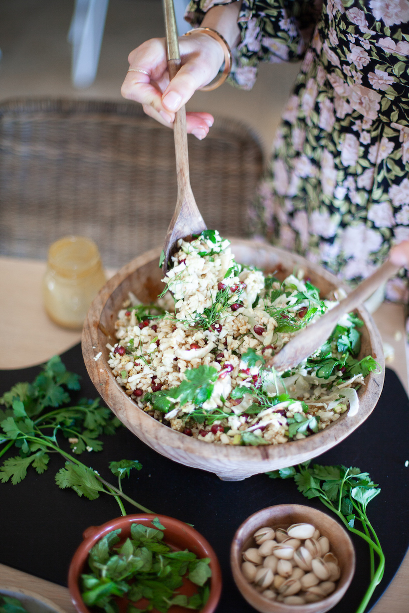 Cauliflower Tabbouleh with Pomegranates, Pistachios, and Fennel - A healthy and easy spin on the traditional mediterranean salad