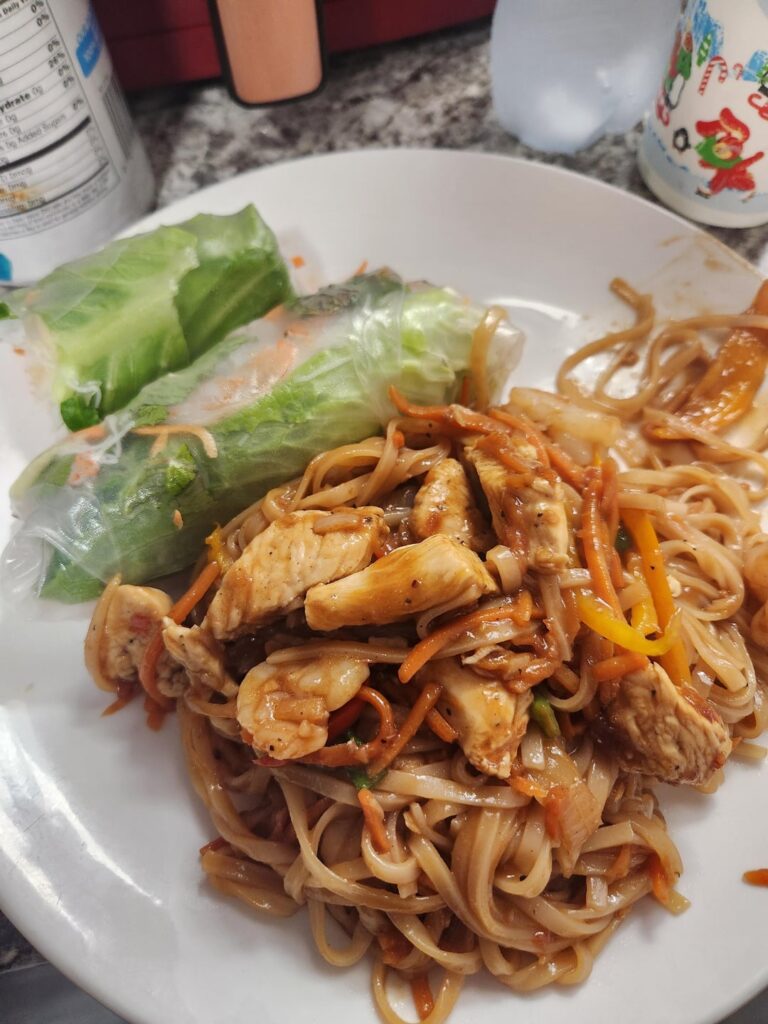 My ugly homemade drunken noodles and spring rolls