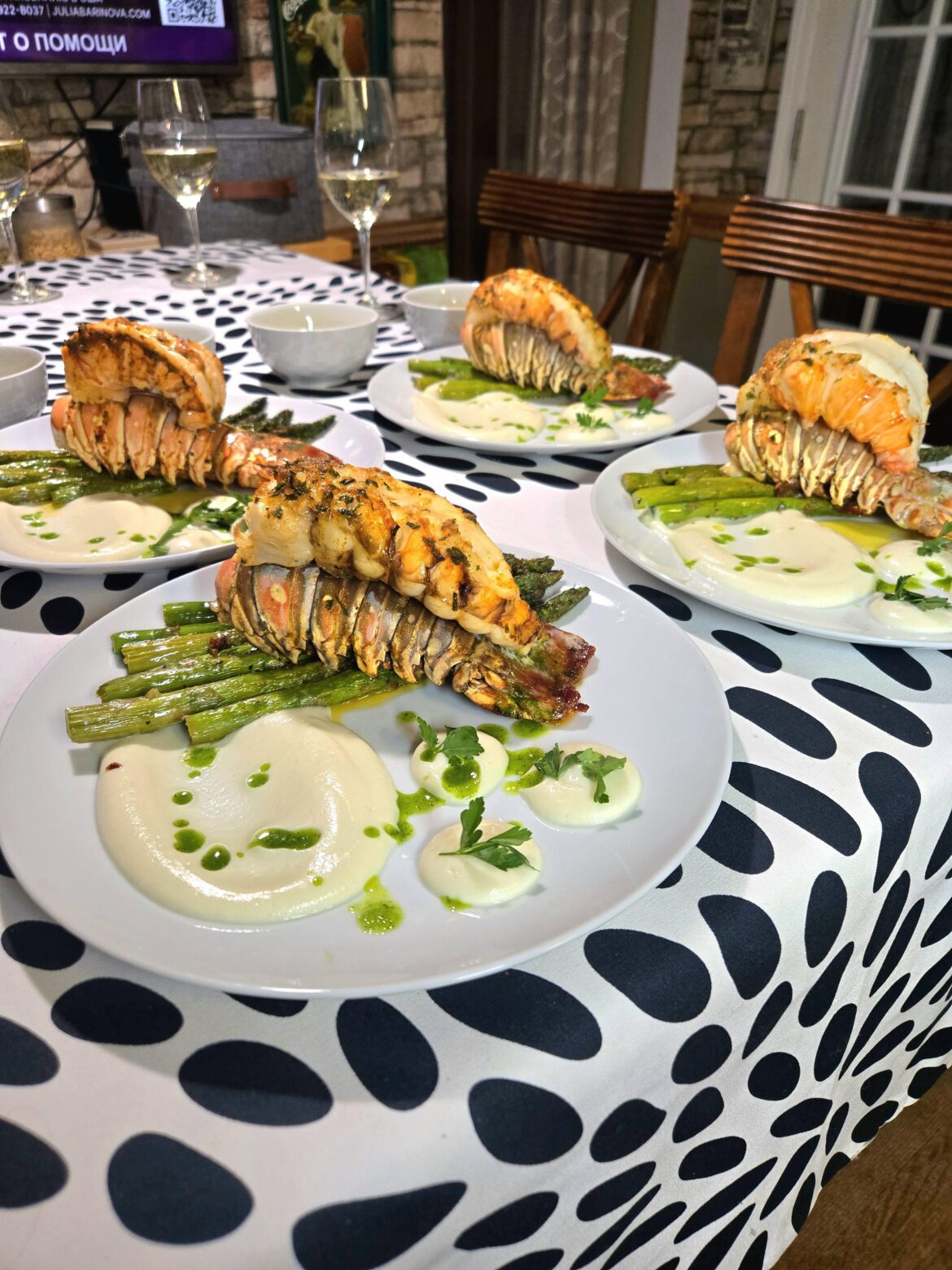 Warm water lobster with Cauliflower Puree and Garlic Asparagus for my mom's birthday today :)