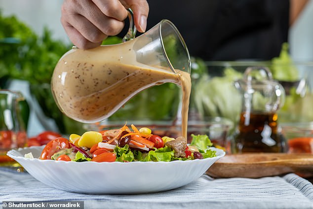 Even some salad dressings and sauces use glycerol to keep them smooth and consistent and add flavor (stock image)
