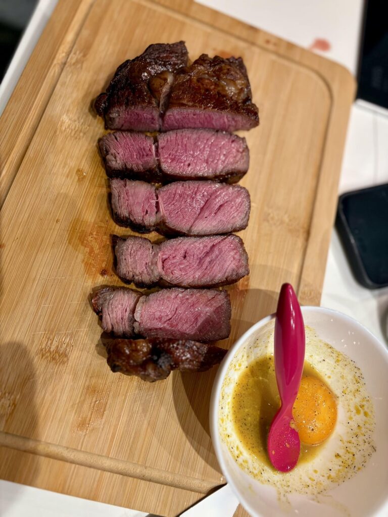 Reverse seared ribeye and egg yolk sauce