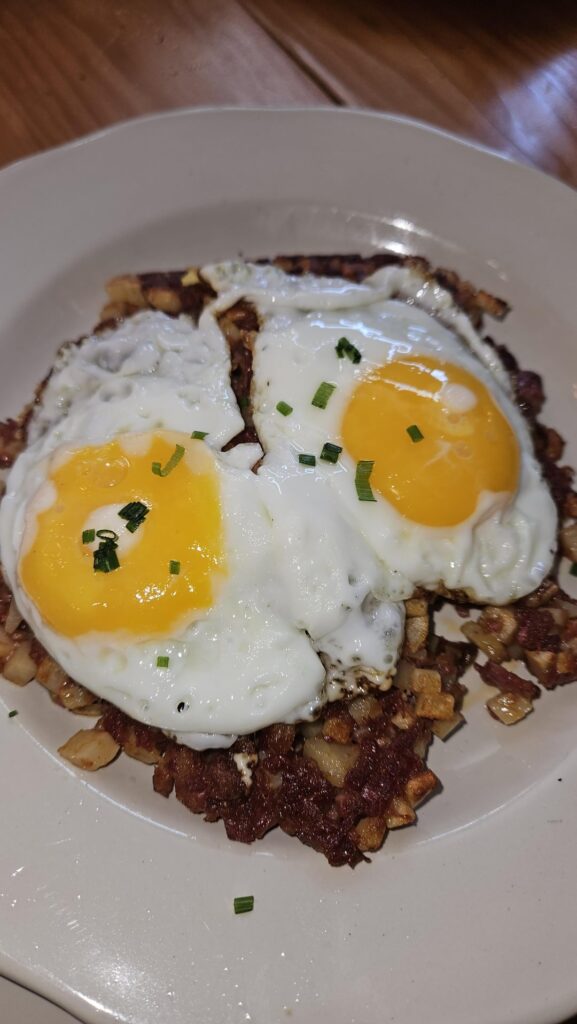 Corned beef hash and breakfast sandwich from Mile End Deli in Brooklyn