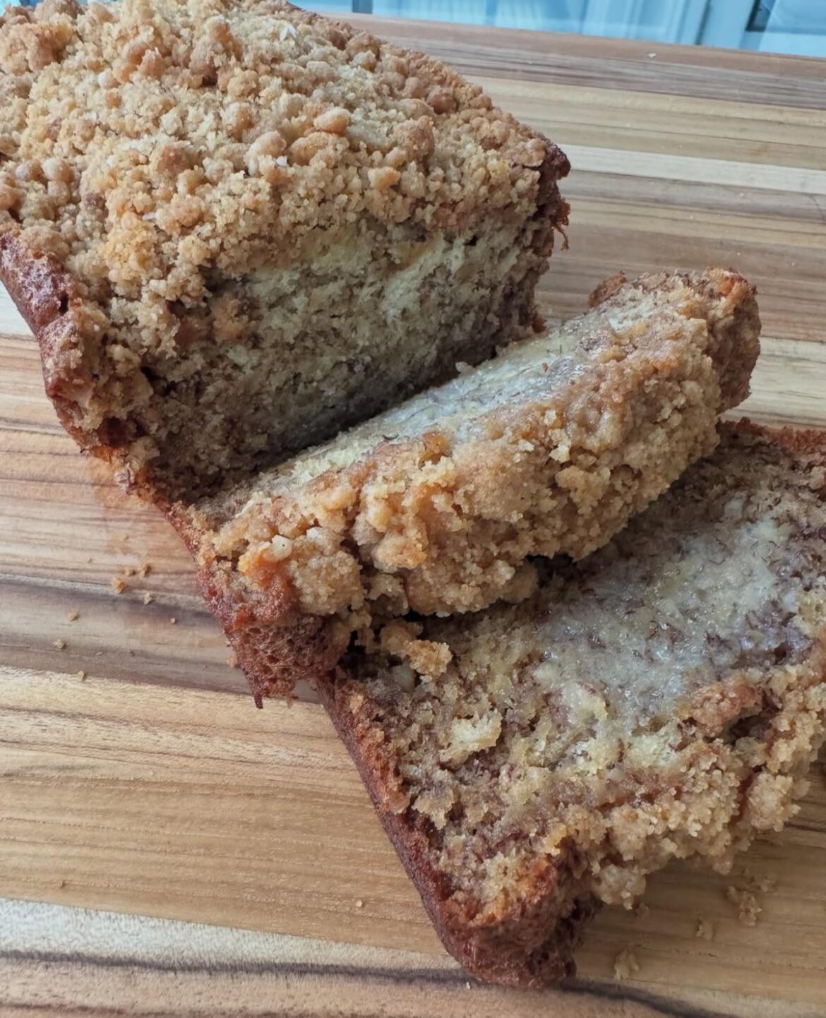 My crumble banana bread did not last long. Very popular in this house.