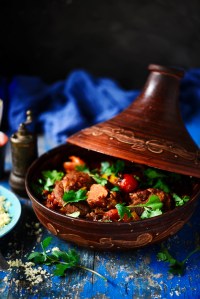 Moroccan lamb tagine..style rustic.selective focus