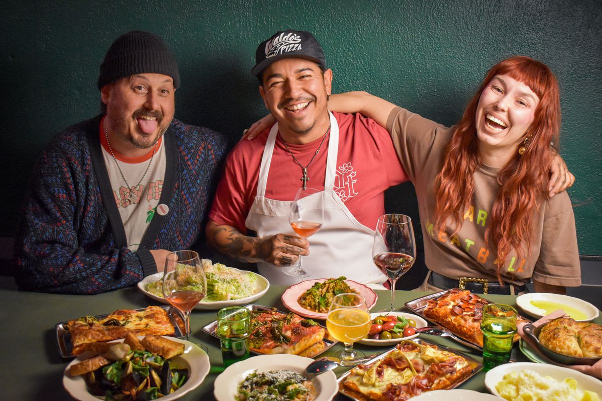Daniel Flores, chef Waldo Stout, and Gianna Johns at Due Fiori in Long Beach.