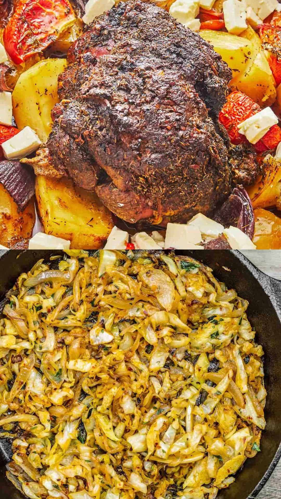 Kleftiko and Sautéed Cabbage side by side.