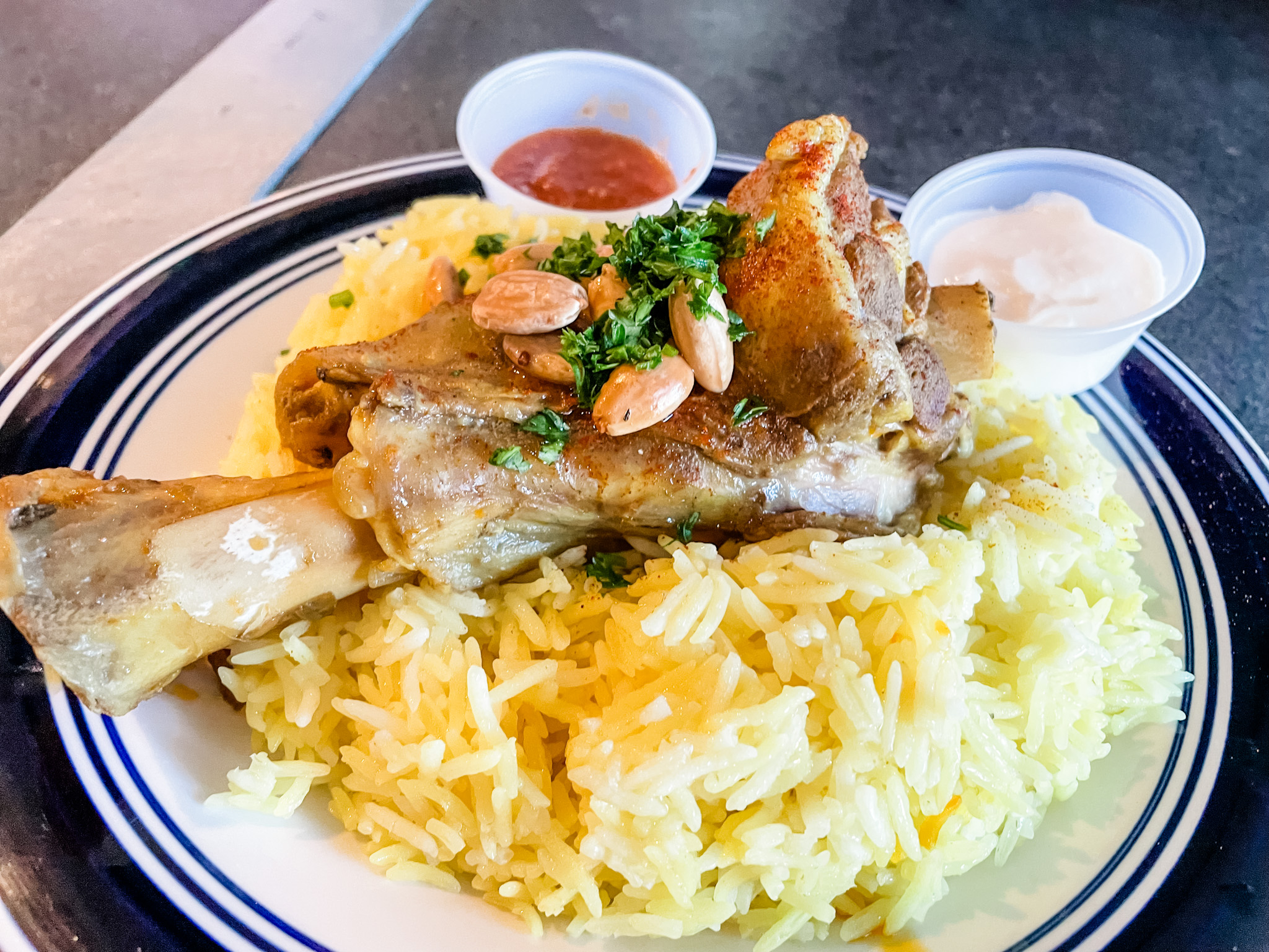 Boiled lamb shank from Jasmine Syrian Food. Photo by Riane Menardi Morrison
