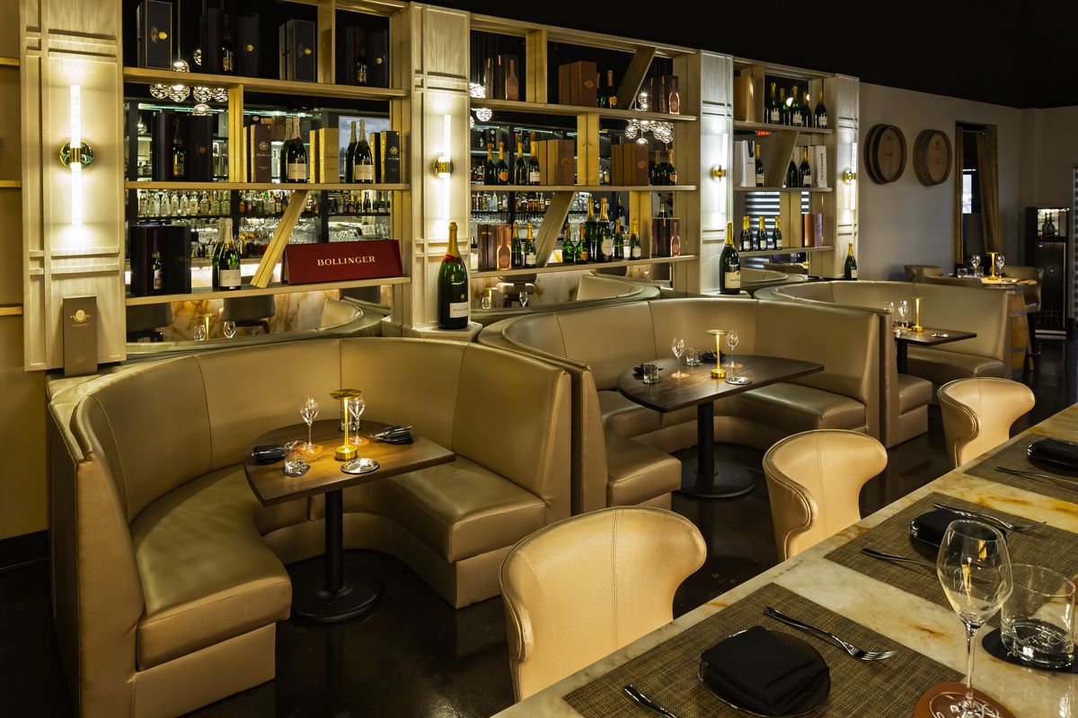 Booth seating at a bar.