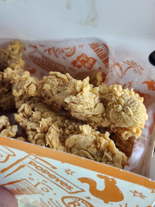 Popeyes offering looked reasonably promising in the box. (Amy Drew Thompson/Orlando Sentinel)