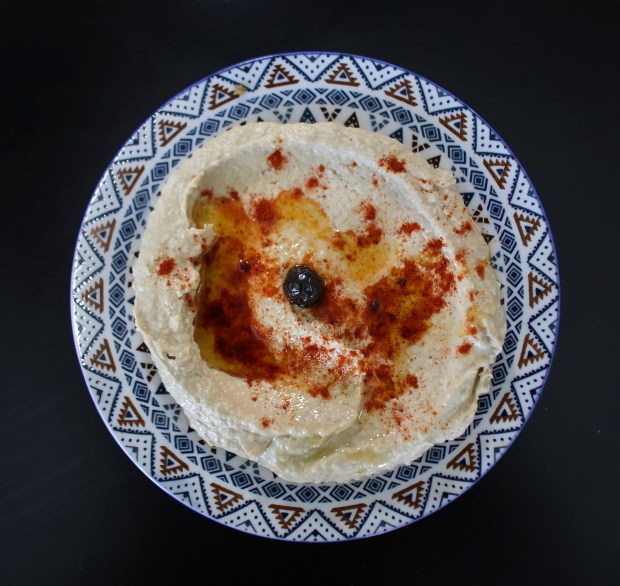 Shibam Mix Grill's hummus. As seen Wednesday, Jan. 15, 2025. (Stephen M. Katz / The Virginian-Pilot)