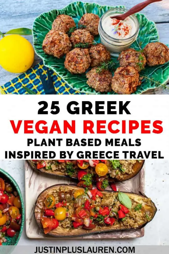 Let's bring a little taste of Greece to our home kitchens! These vegan Greek recipes are inspired by traditional Greek food, and they're 100% plant-based. Let's cook vegetarian and vegan Greek food! There are 25 Greek recipes here, inspired by travels to Greece. #Greece #Greek #Food #Recipes #Vegan