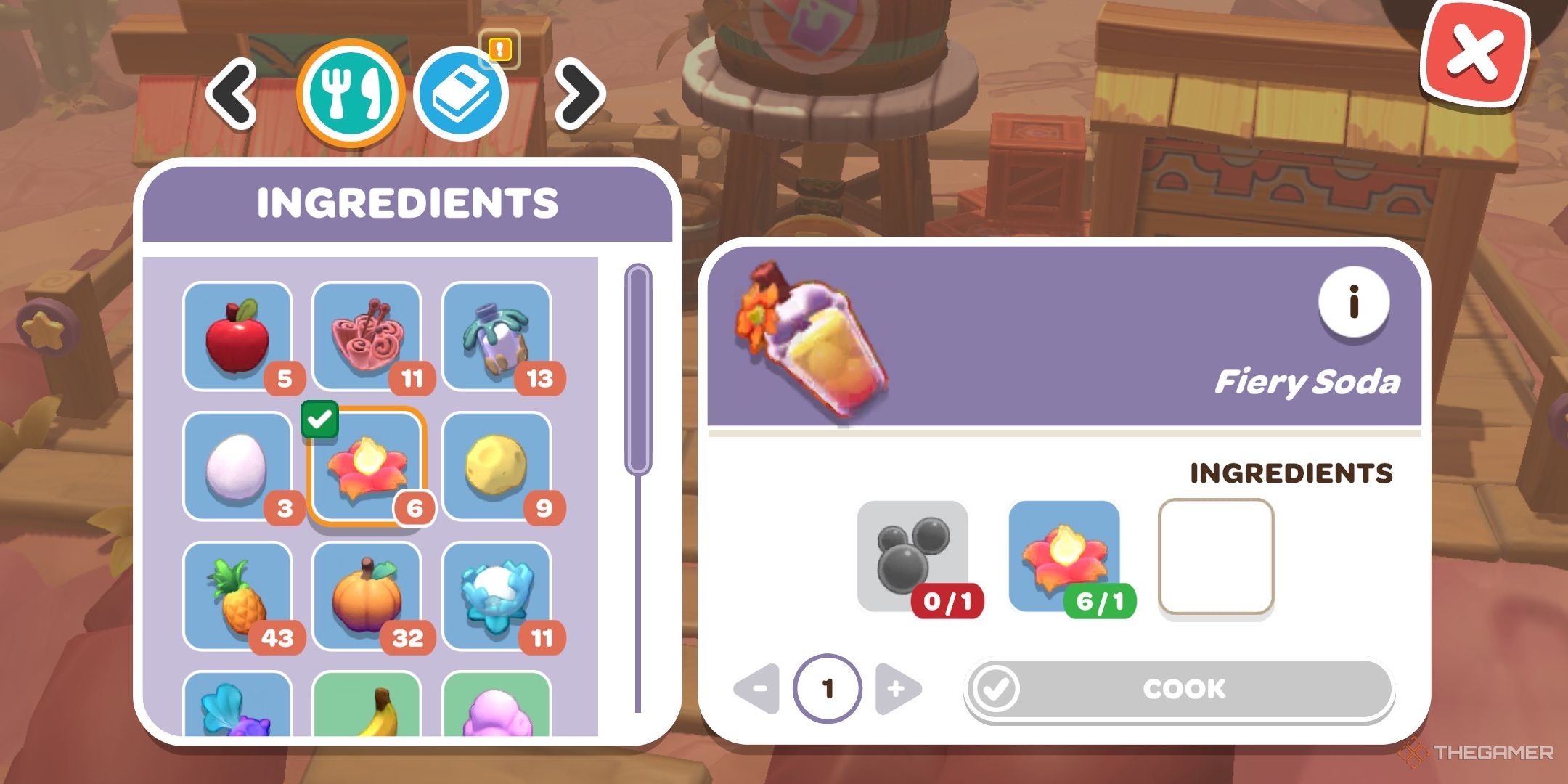 A player looking at the Fiery Soda recipe in Hello Kitty Island Advenure.
