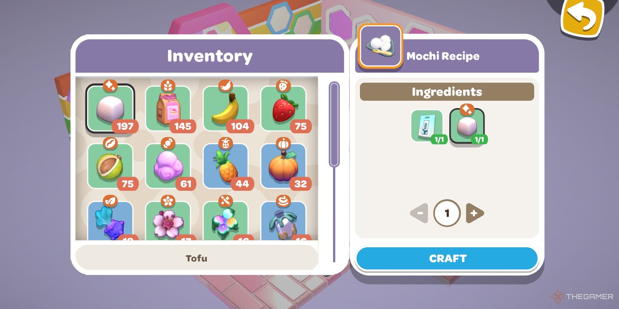 A player looking at the Rich Mochi recipe in Hello Kitty Island Advenure.
