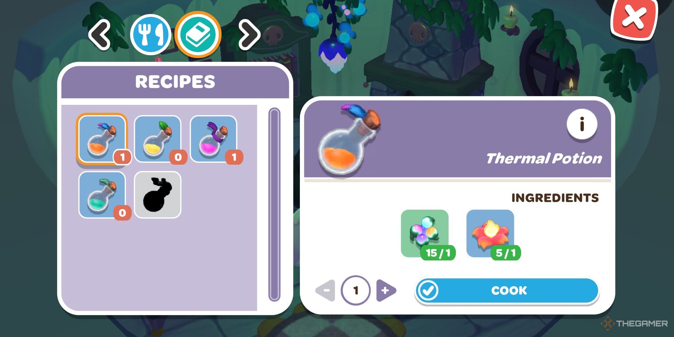 A player looking at the Thermal Potion recipe in Hello Kitty Island Advenure.