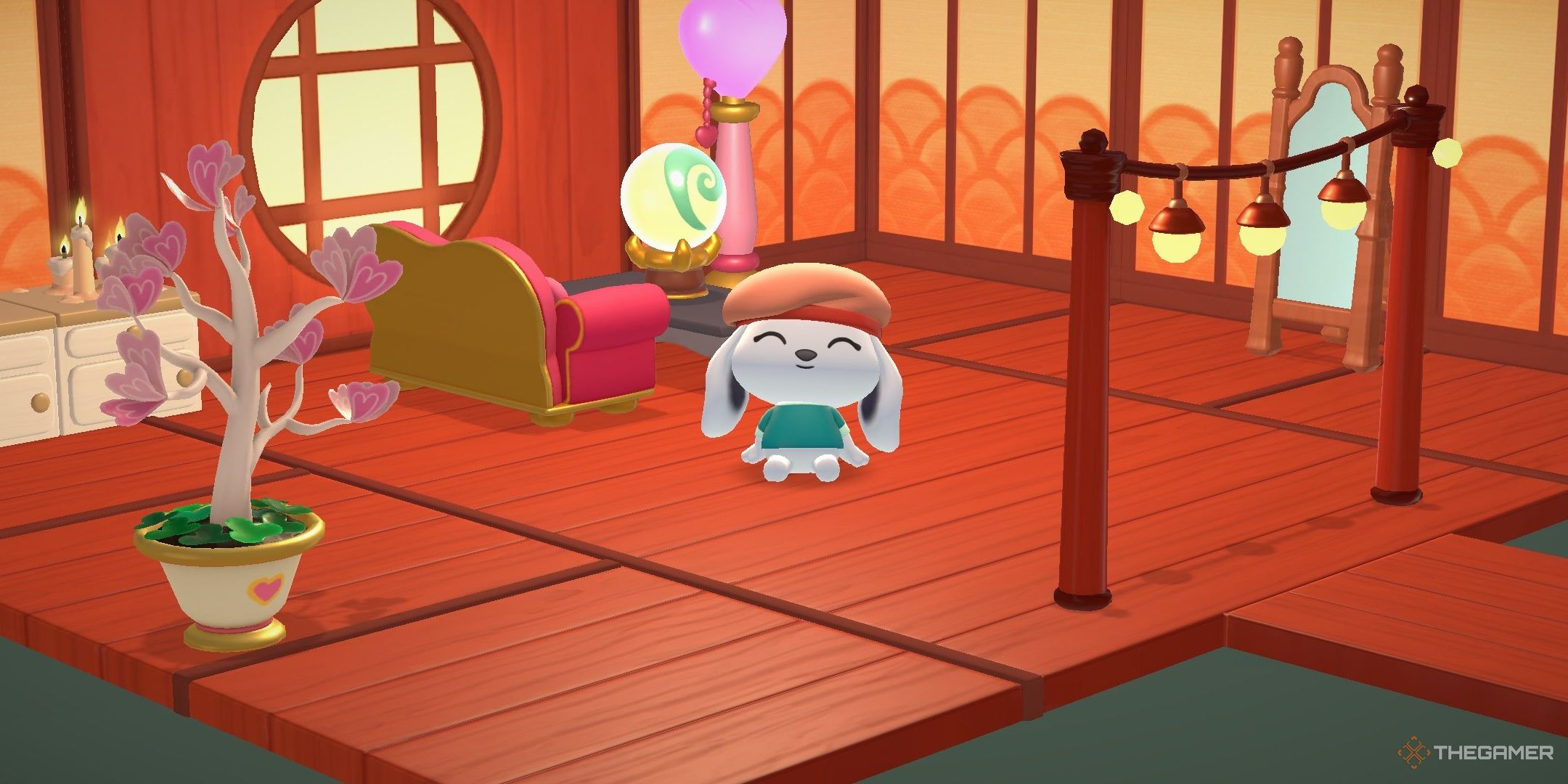 A sitting in their room with event furniture in Hello Kitty Island Adventure.