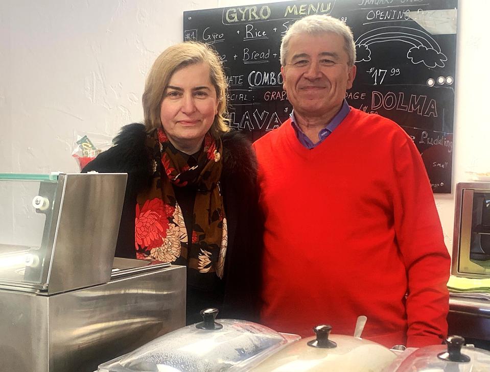 Owners Sahzene, left, and Kadir Yavuz stand behind the counter of their new restaurant, Turquoise Sweets, at 413 Madison Ave. in Elmira. The eatery features Mediterranean cuisine.