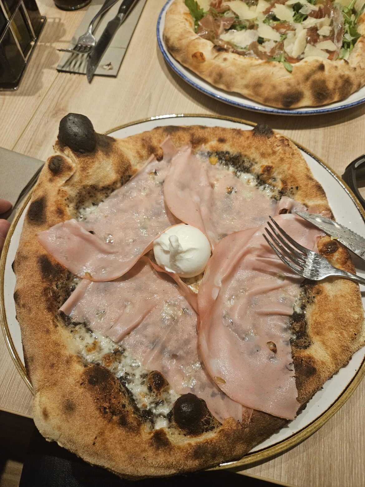Mortadella and truffle pesto pizza