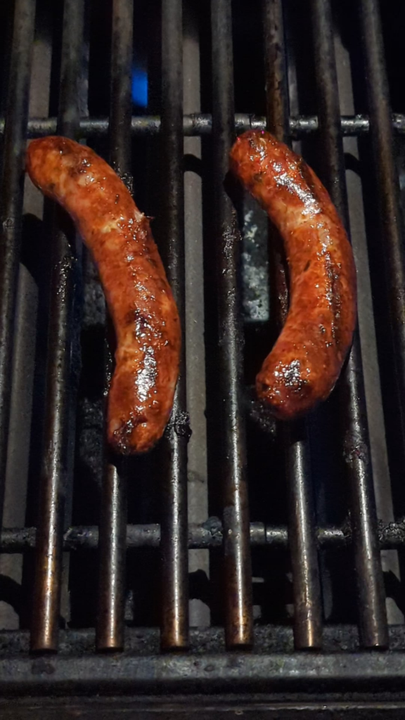 Local butcher Italian sausages on the grill 👍