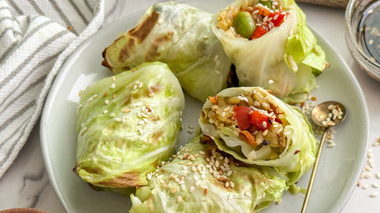Cabbage rolls filled with veggies on a plate