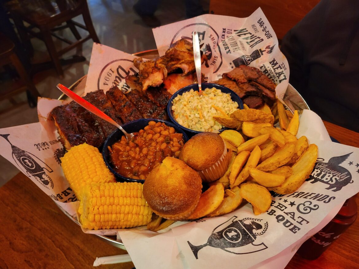 Famous Dave's platter for 2, $50, Des Moines, Iowa