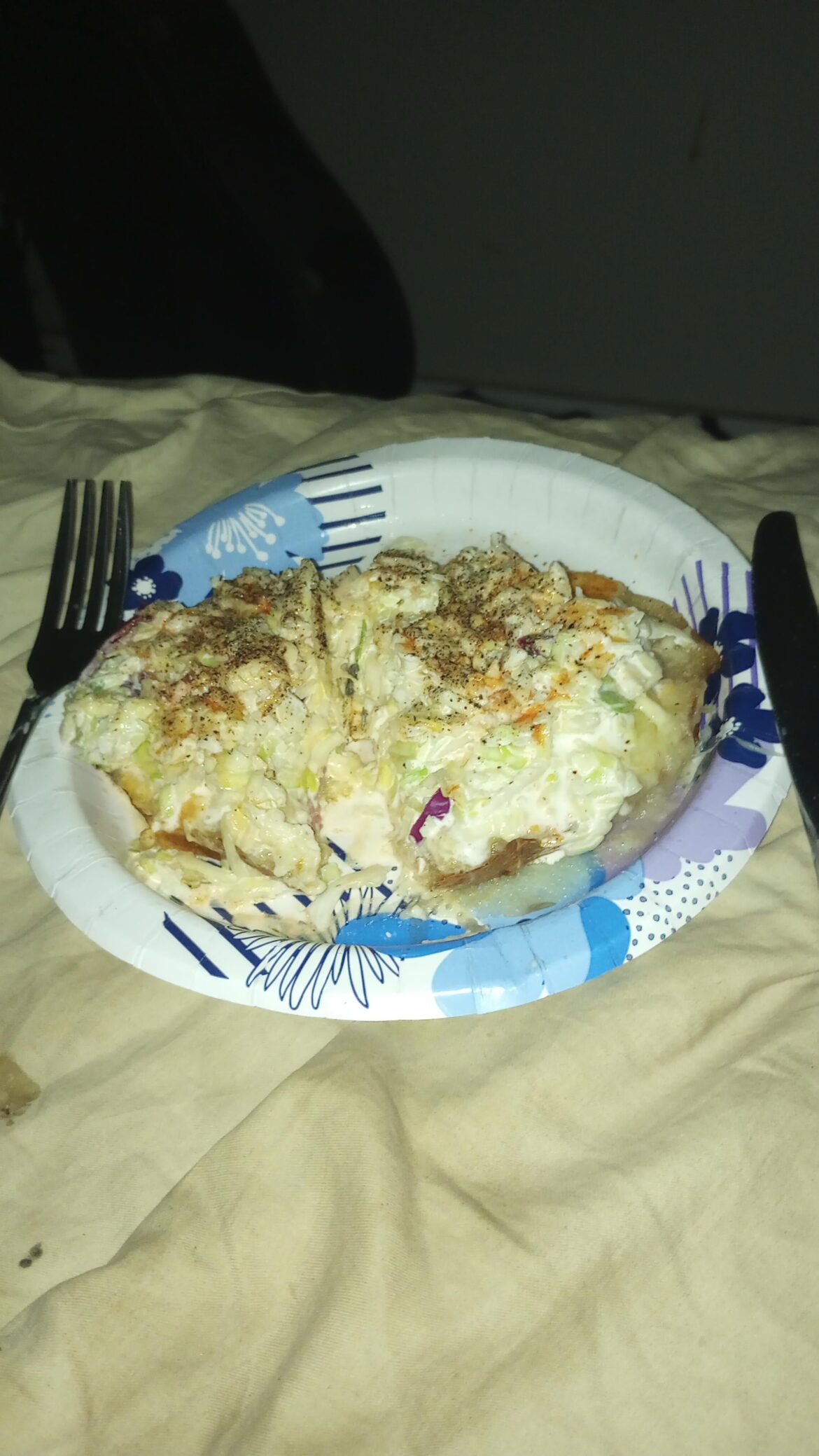 Sourdough Guy here. Here's my slightly stained bedsheets pic of garlic sourdough, mayo, corned beef, sharp white cheddar, ho made coleslaw, a dueche of Tobasco, salt n Peppa.