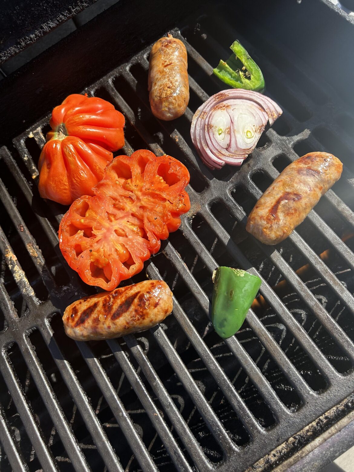 Grilled sausage pepper onion and heirloom tomato, off the twisted teas yesterday!